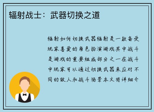 辐射战士：武器切换之道